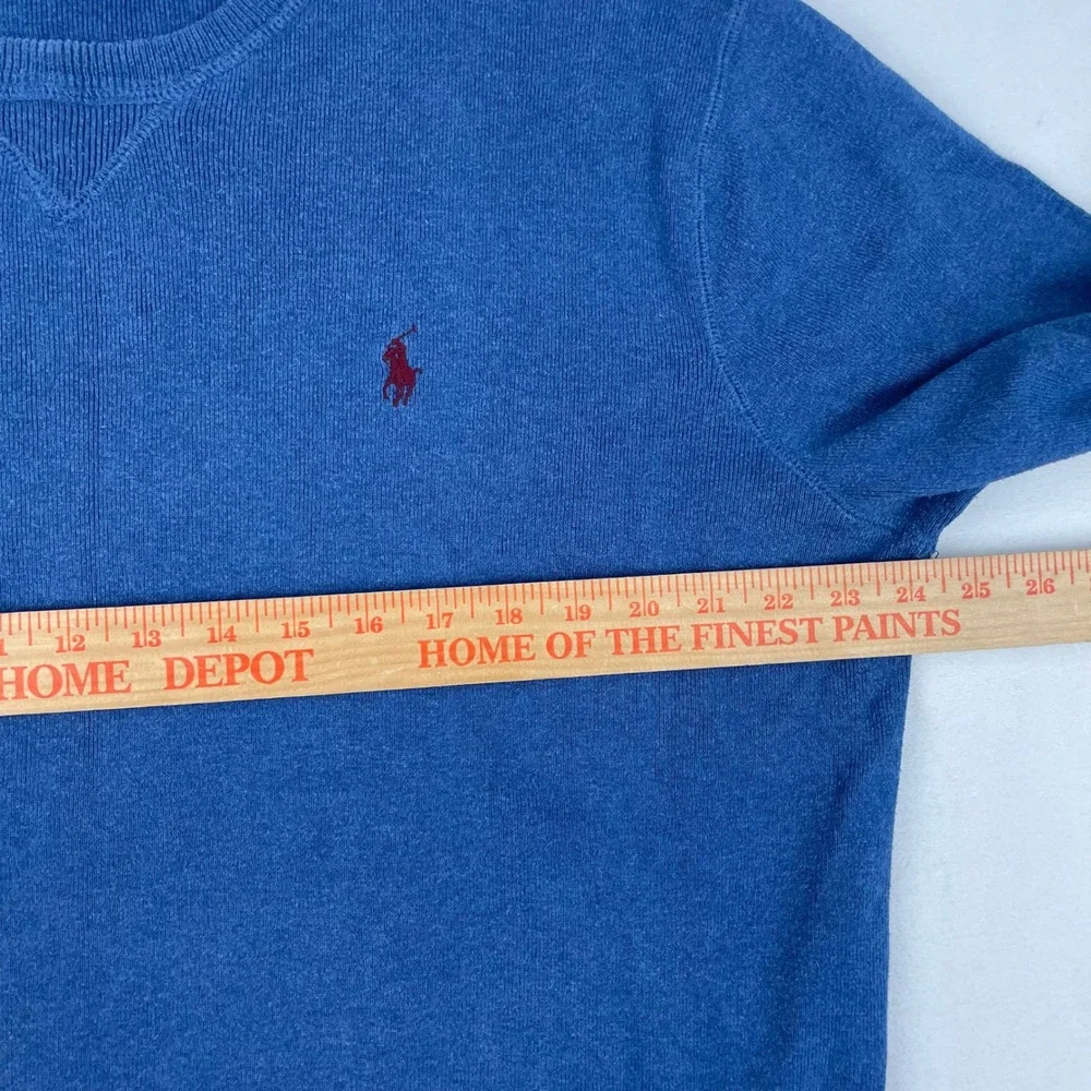 Polo Ralph Lauren Mens XL Blue Cotton Crewneck Sweater Red Pony Logo Knit